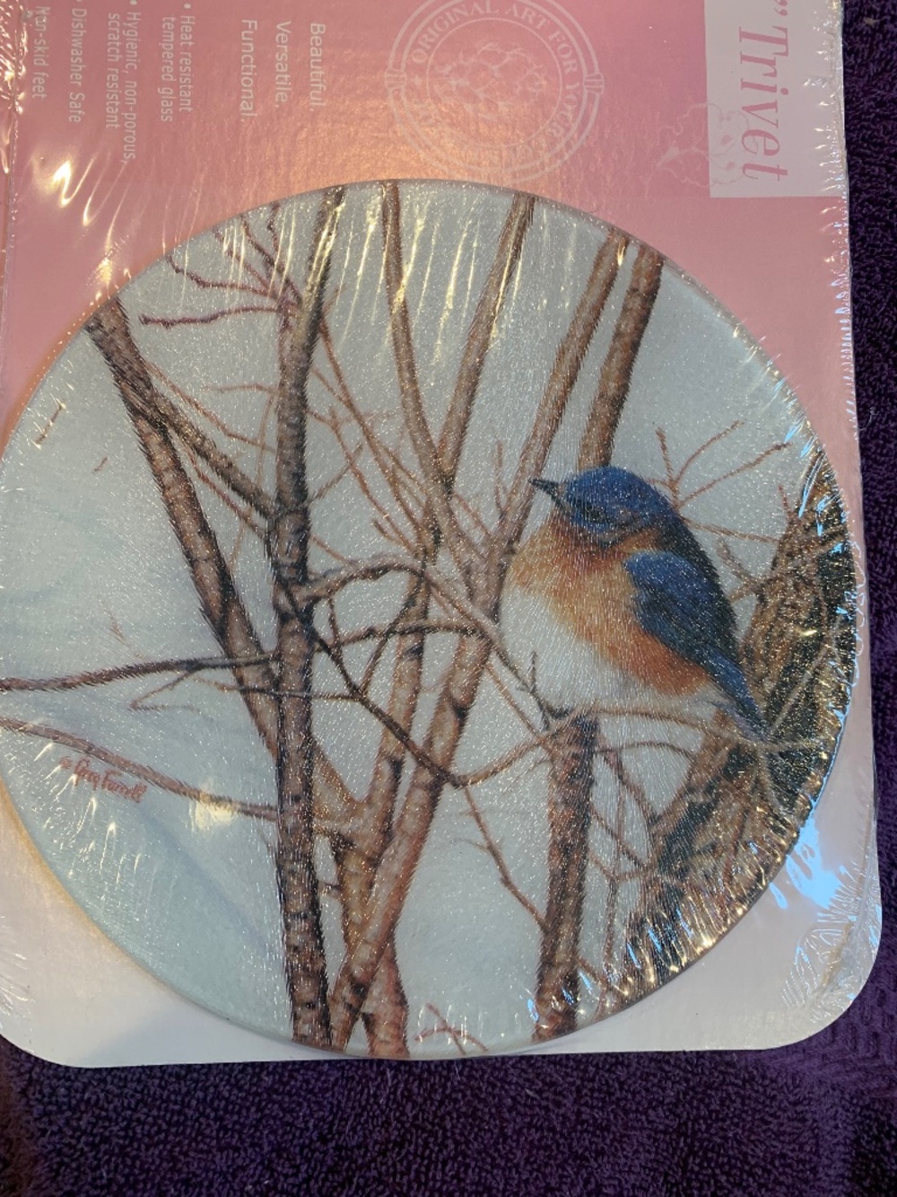 New Counter Art 8 inches Excellent condition Round Bird Trivet